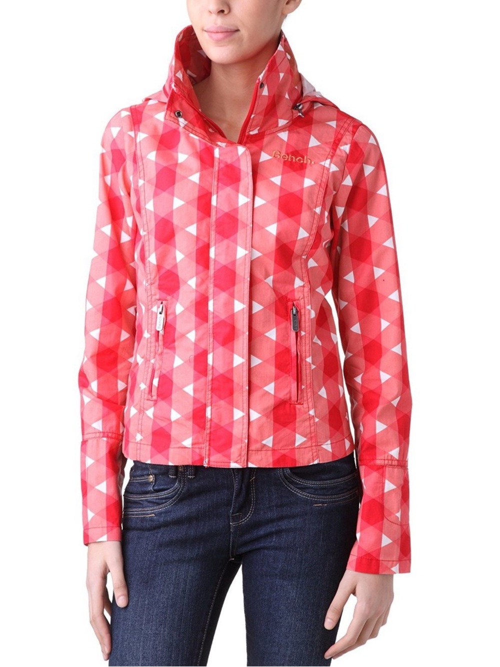 Bench Bayla Baie Red Geometric Hooded Lightweight Jacket XL US 12 NWT